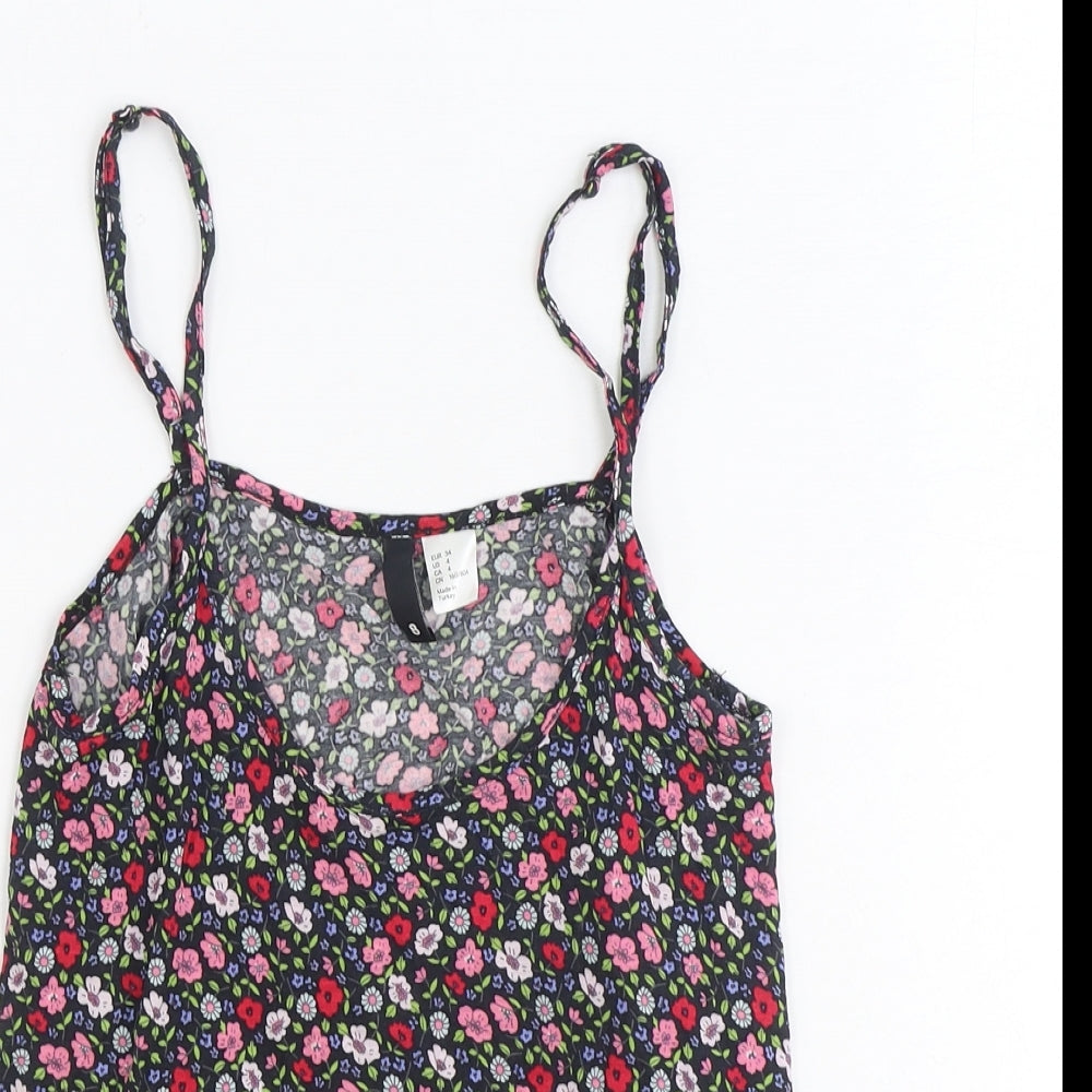 Divided by H&M Womens Multicoloured Floral Viscose Basic Tank Size 8 Scoop Neck