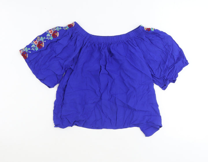Atmosphere Womens Blue Viscose Cropped Blouse Size 8 Boat Neck