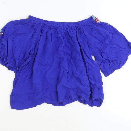 Atmosphere Womens Blue Viscose Cropped Blouse Size 8 Boat Neck