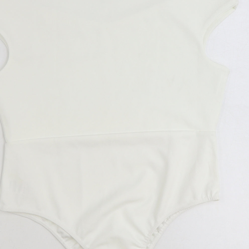 Missguided Womens White Polyester Bodysuit One-Piece Size 16 Snap