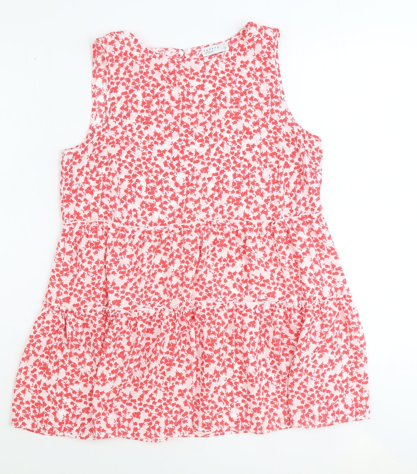 Papaya Womens Red Floral Polyester Basic Tank Size 20 Round Neck
