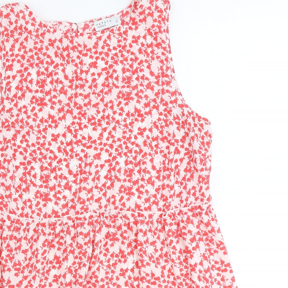 Papaya Womens Red Floral Polyester Basic Tank Size 20 Round Neck