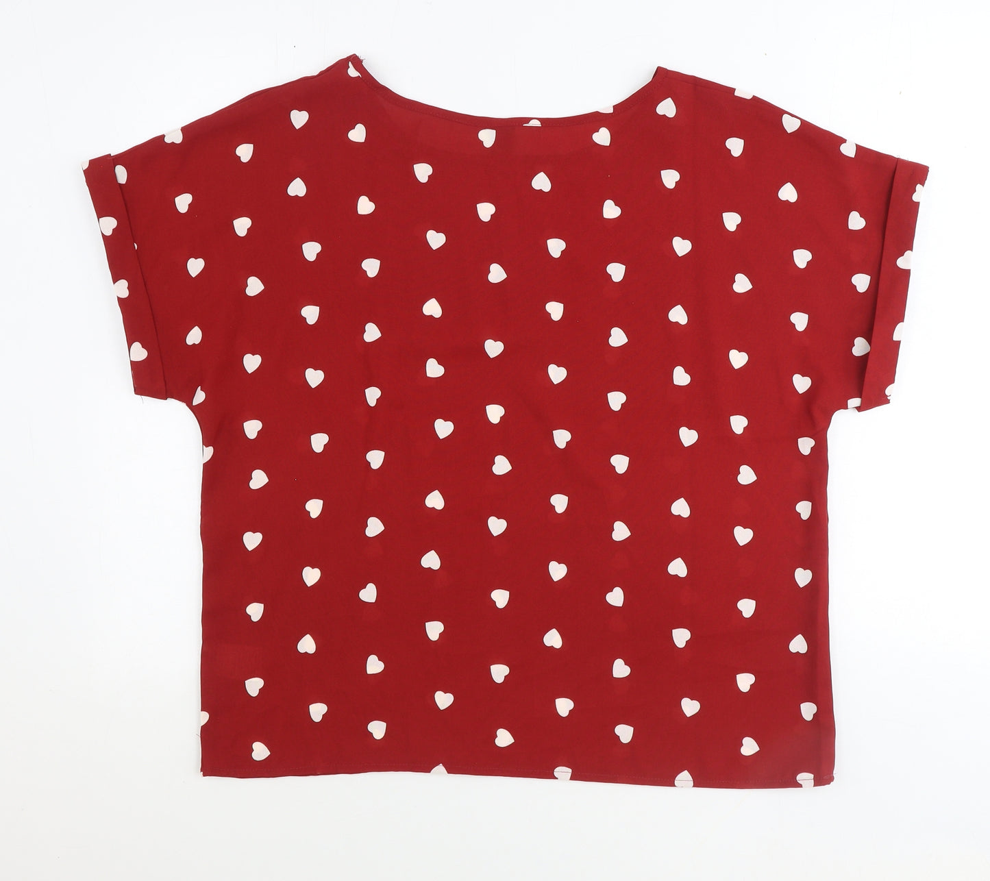 SheIn Womens Red Geometric Polyester Basic T-Shirt Size XL Boat Neck - Hearts