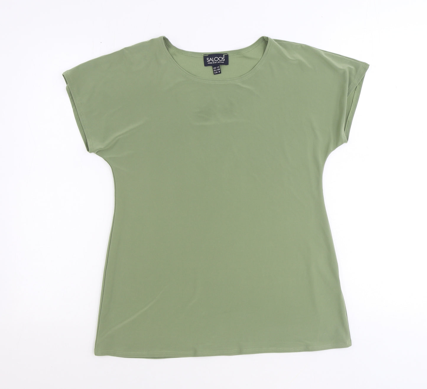Saloos Womens Green Polyester Basic T-Shirt Size 12 Round Neck