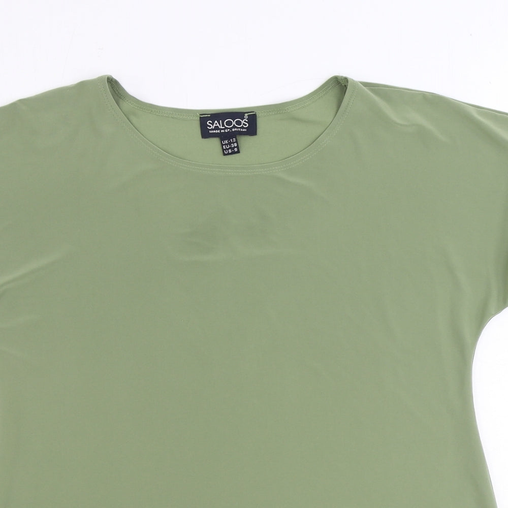 Saloos Womens Green Polyester Basic T-Shirt Size 12 Round Neck