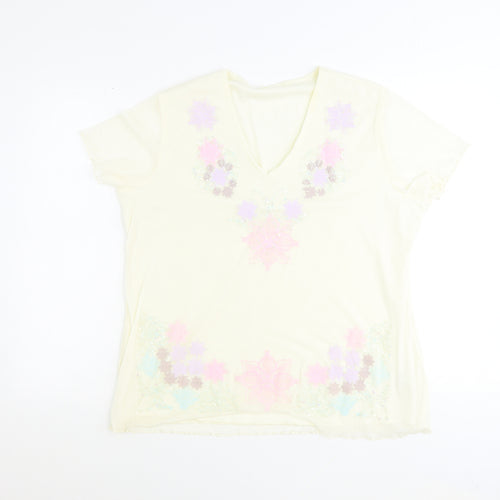 Preworn Womens Yellow Polyester Basic T-Shirt Size 14 V-Neck