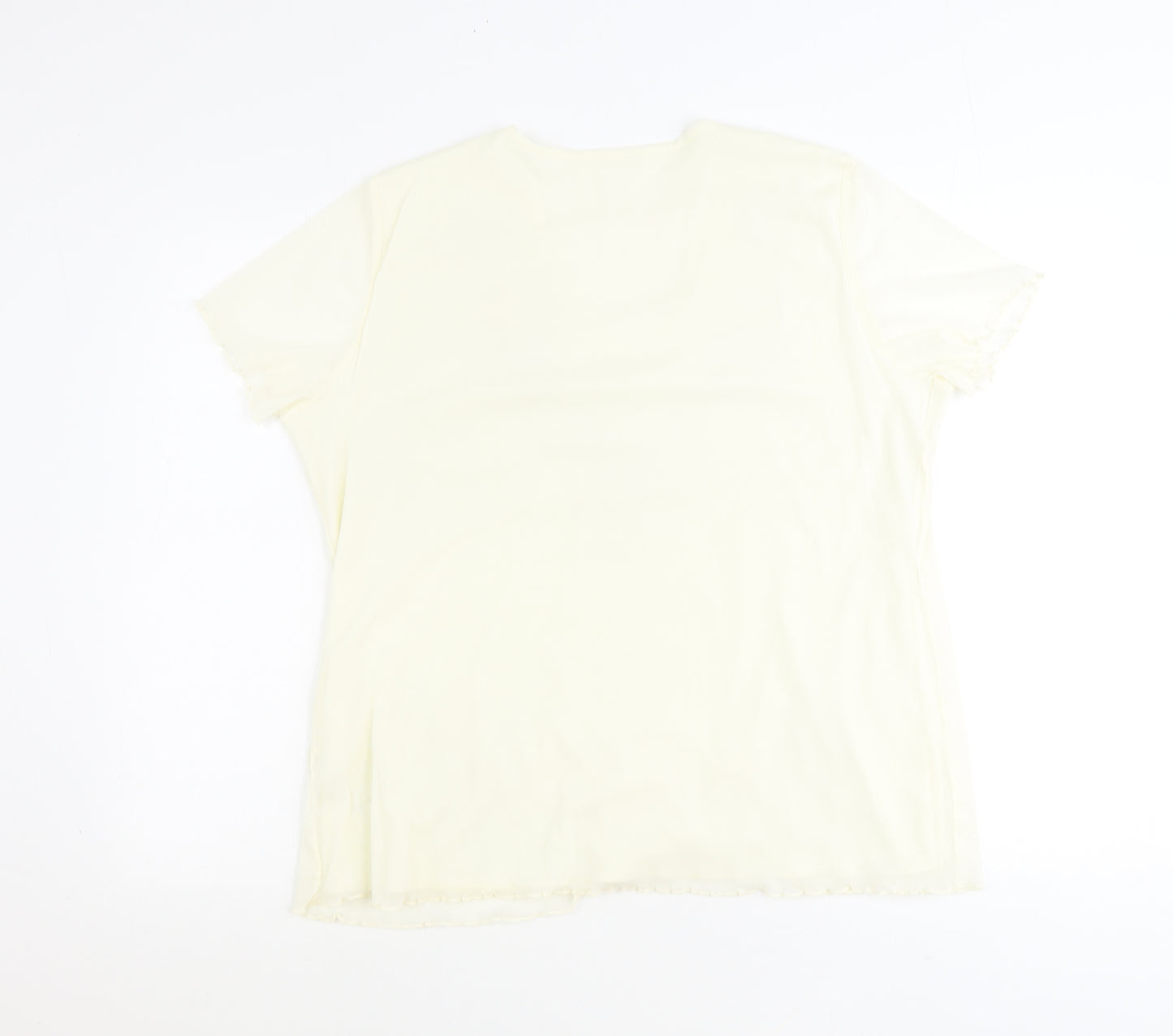 Preworn Womens Yellow Polyester Basic T-Shirt Size 14 V-Neck