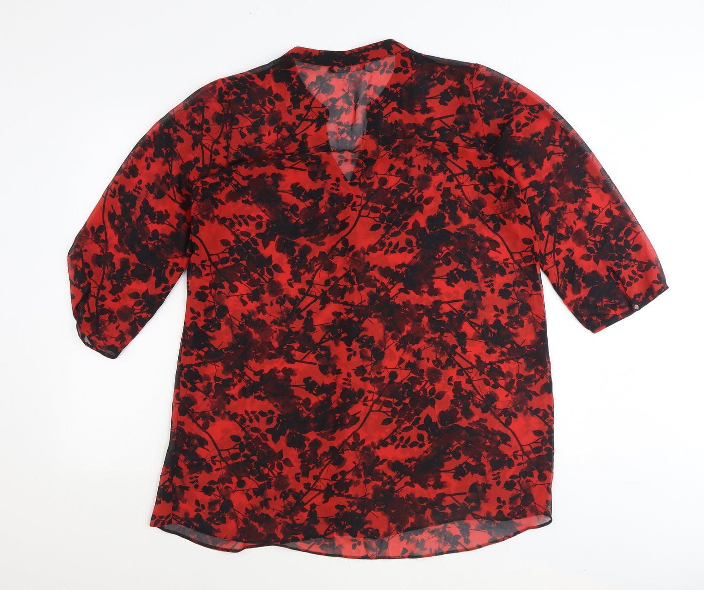 Moda Womens Red Floral Polyester Basic Button-Up Size 16 V-Neck