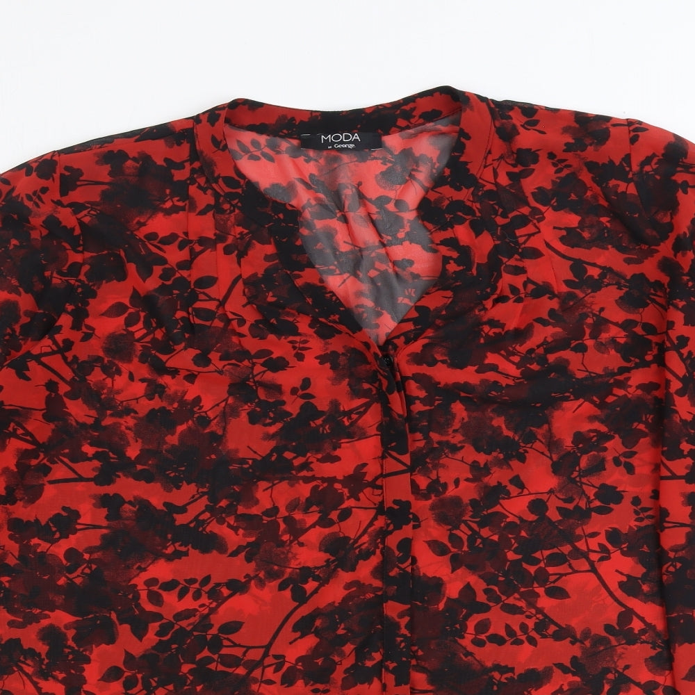 Moda Womens Red Floral Polyester Basic Button-Up Size 16 V-Neck