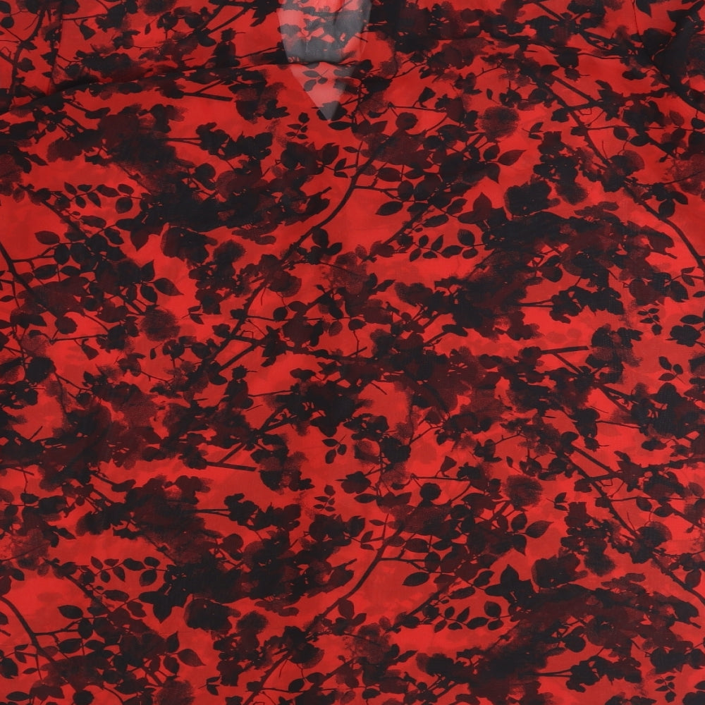 Moda Womens Red Floral Polyester Basic Button-Up Size 16 V-Neck