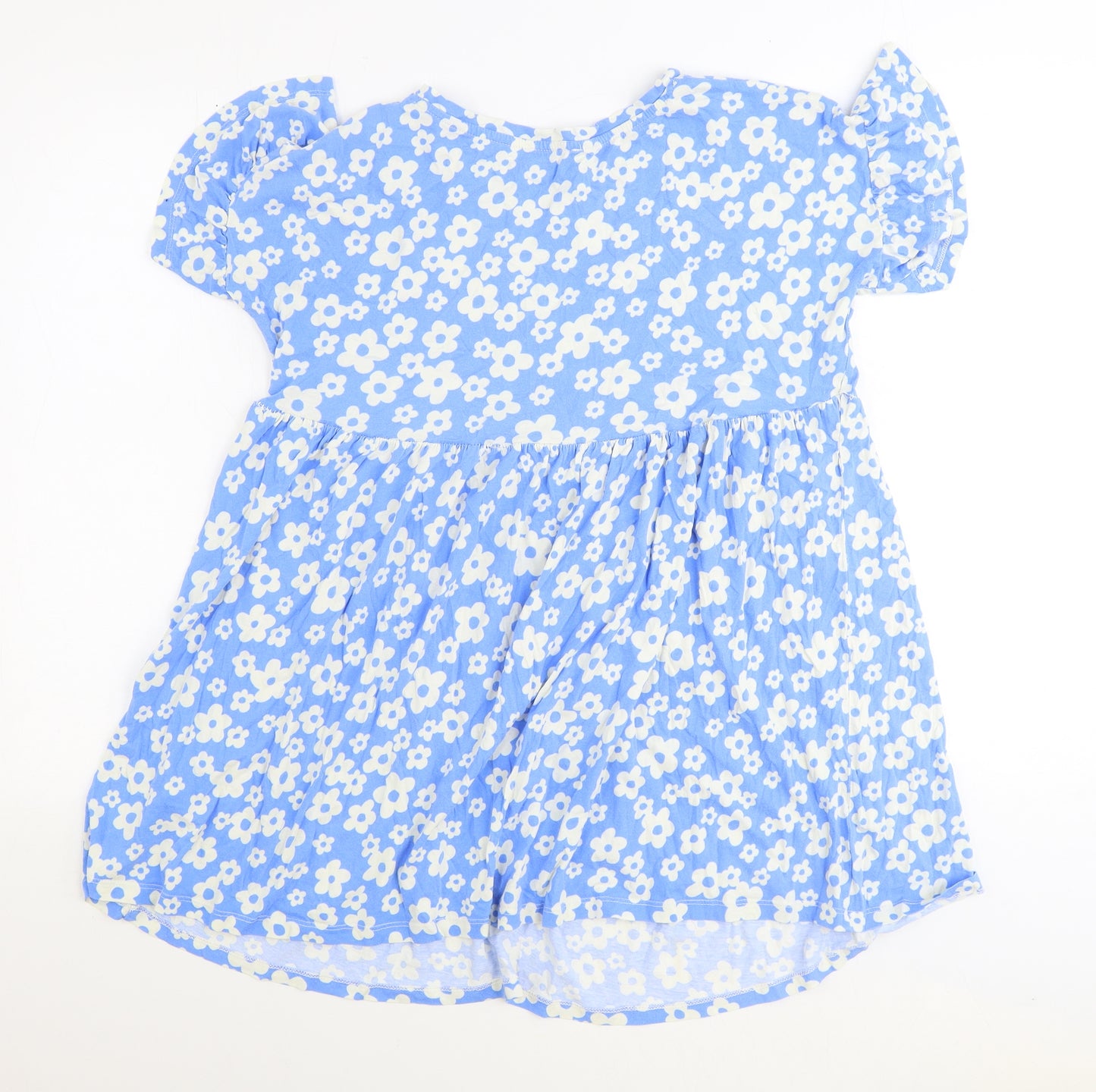 New Look Womens Blue Floral Polyester Basic T-Shirt Size 6 Round Neck