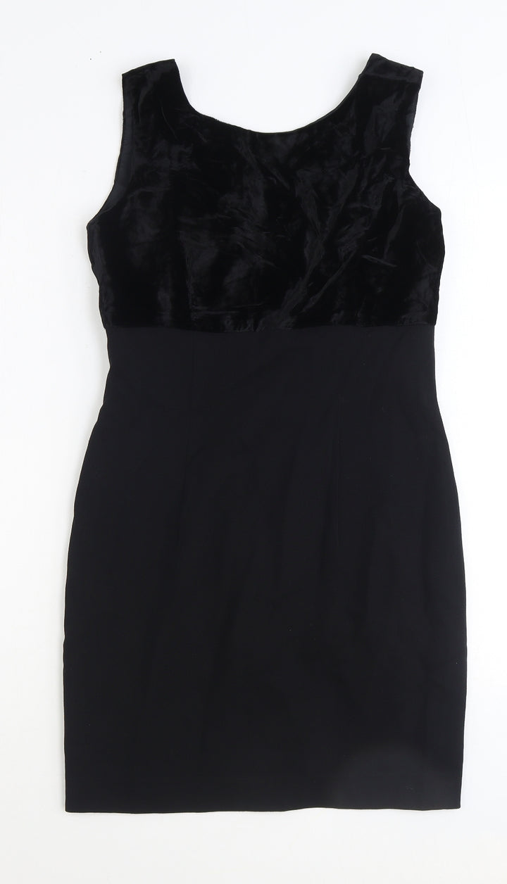 Susan Woolf Womens Black Polyester Pencil Dress Size 10 Scoop Neck Zip