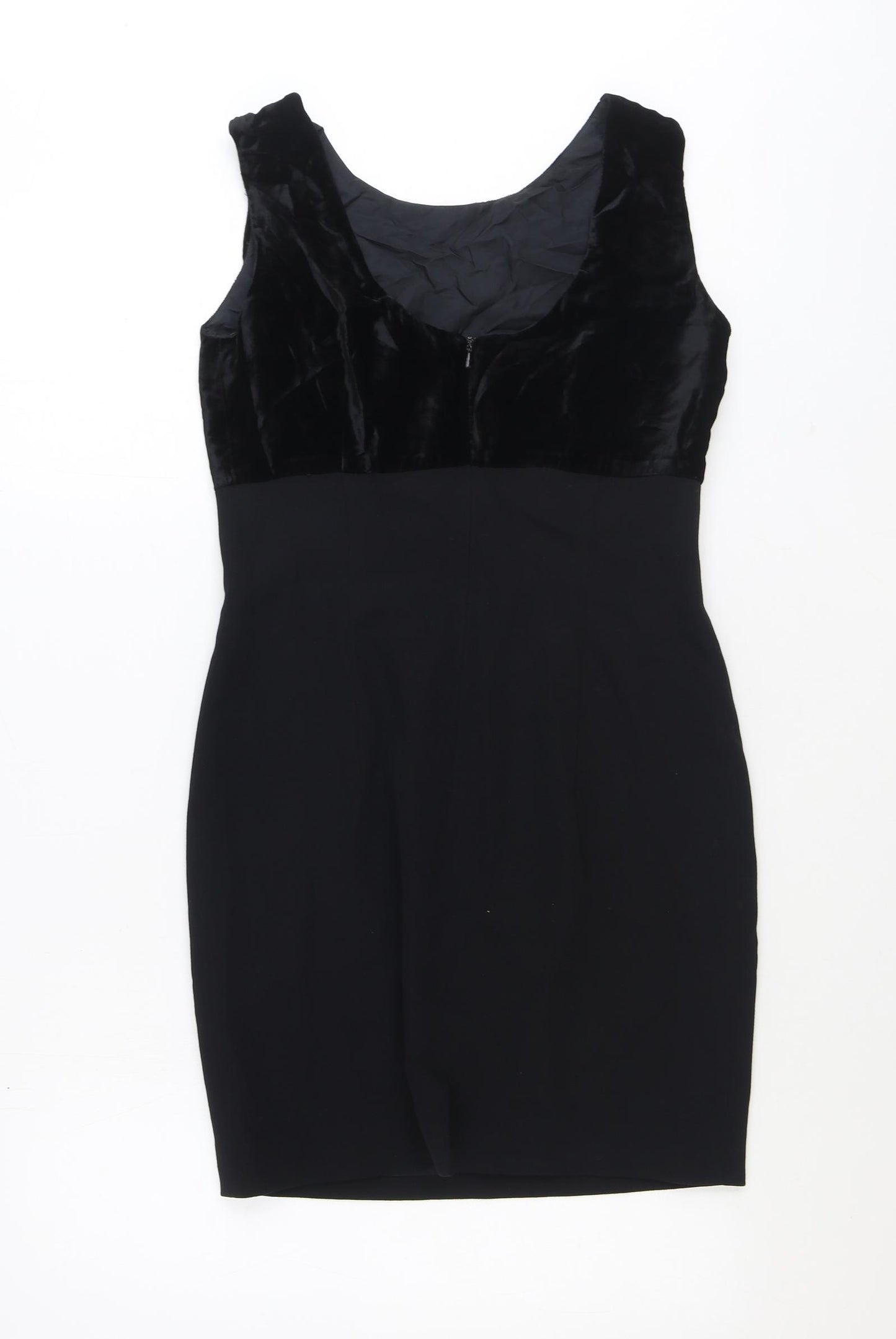 Susan Woolf Womens Black Polyester Pencil Dress Size 10 Scoop Neck Zip
