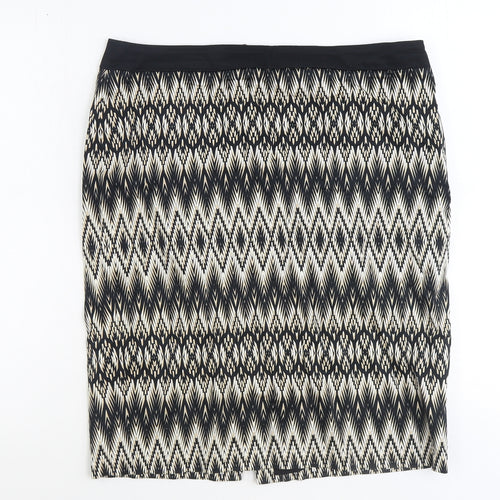 Marks and Spencer Womens Black Geometric Cotton Straight & Pencil Skirt Size 14 Zip