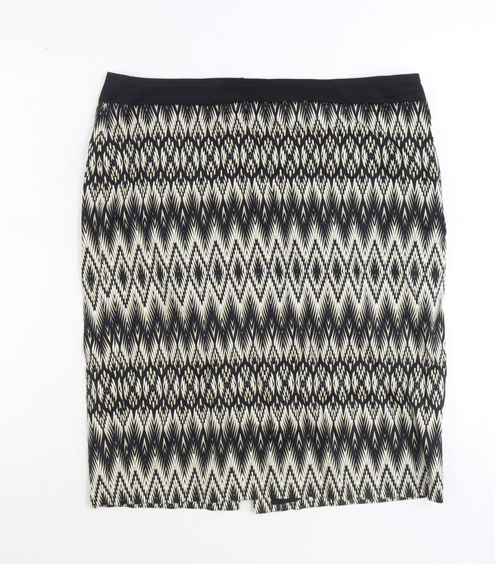 Marks and Spencer Womens Black Geometric Cotton Straight & Pencil Skirt Size 14 Zip