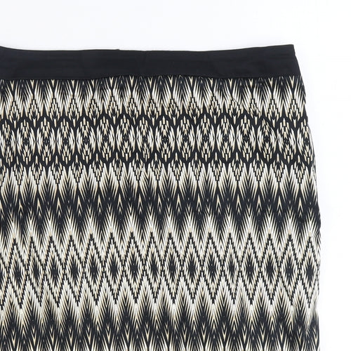 Marks and Spencer Womens Black Geometric Cotton Straight & Pencil Skirt Size 14 Zip