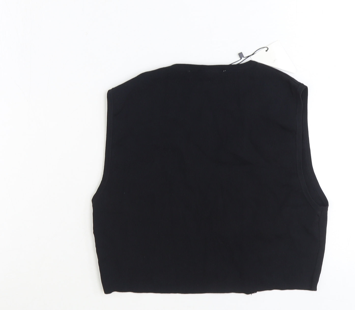 Zara Womens Black Polyester Cropped Tank Size L Scoop Neck - Ribbed Cut Out