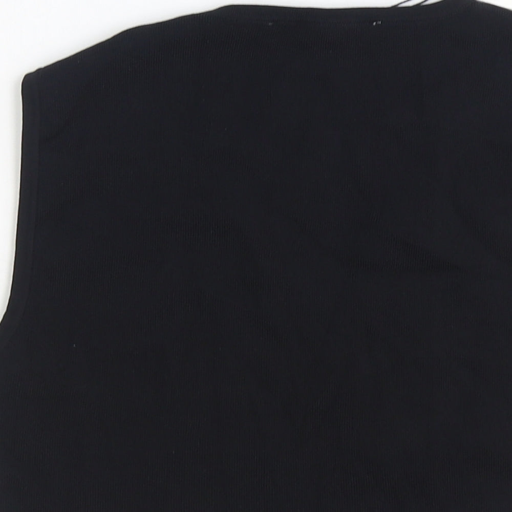 Zara Womens Black Polyester Cropped Tank Size L Scoop Neck - Ribbed Cut Out
