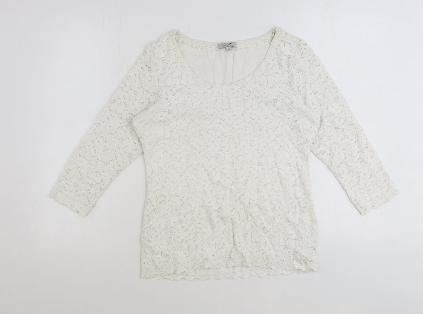 Per Una Womens White Floral Polyester Basic Blouse Size 12 Scoop Neck