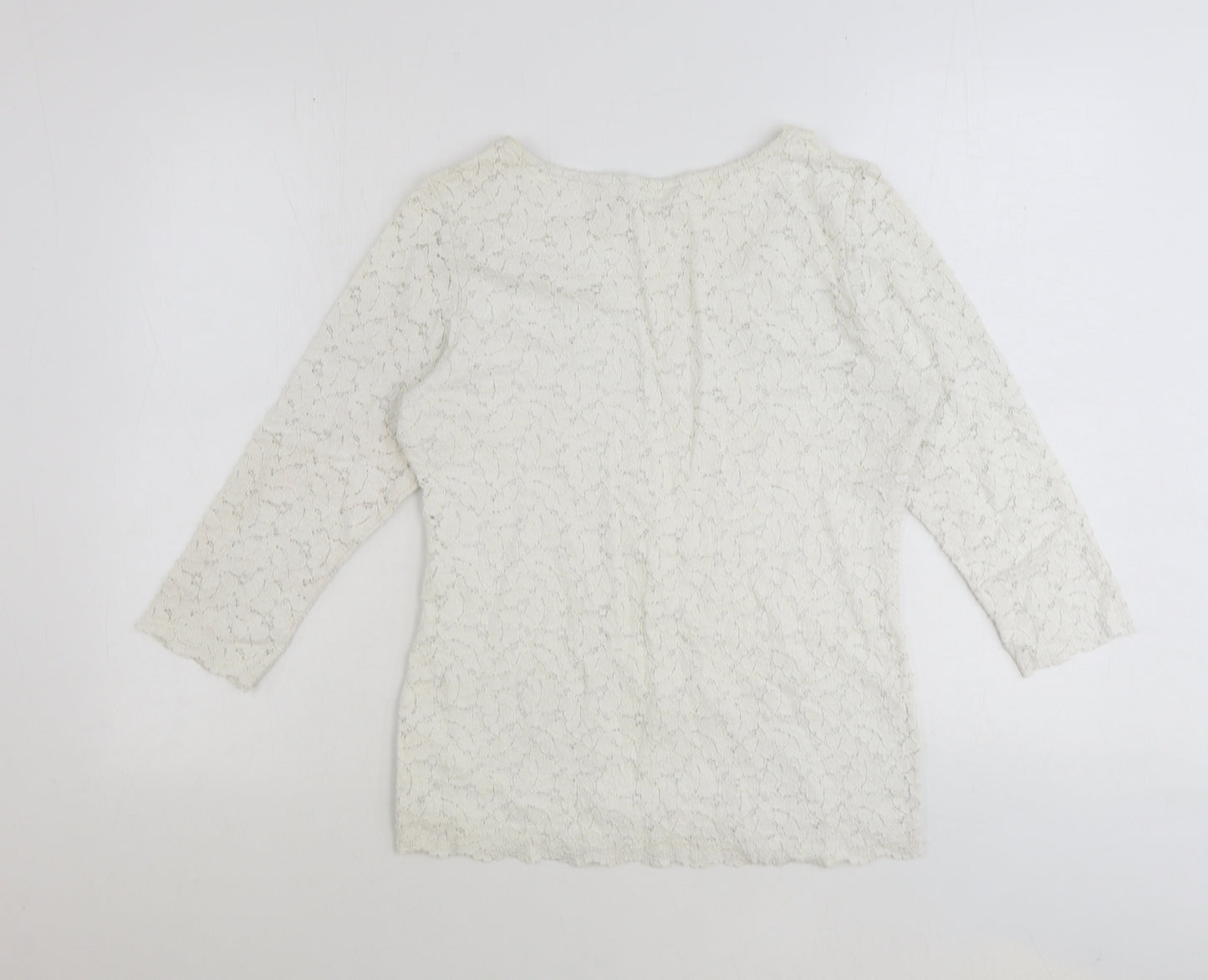 Per Una Womens White Floral Polyester Basic Blouse Size 12 Scoop Neck