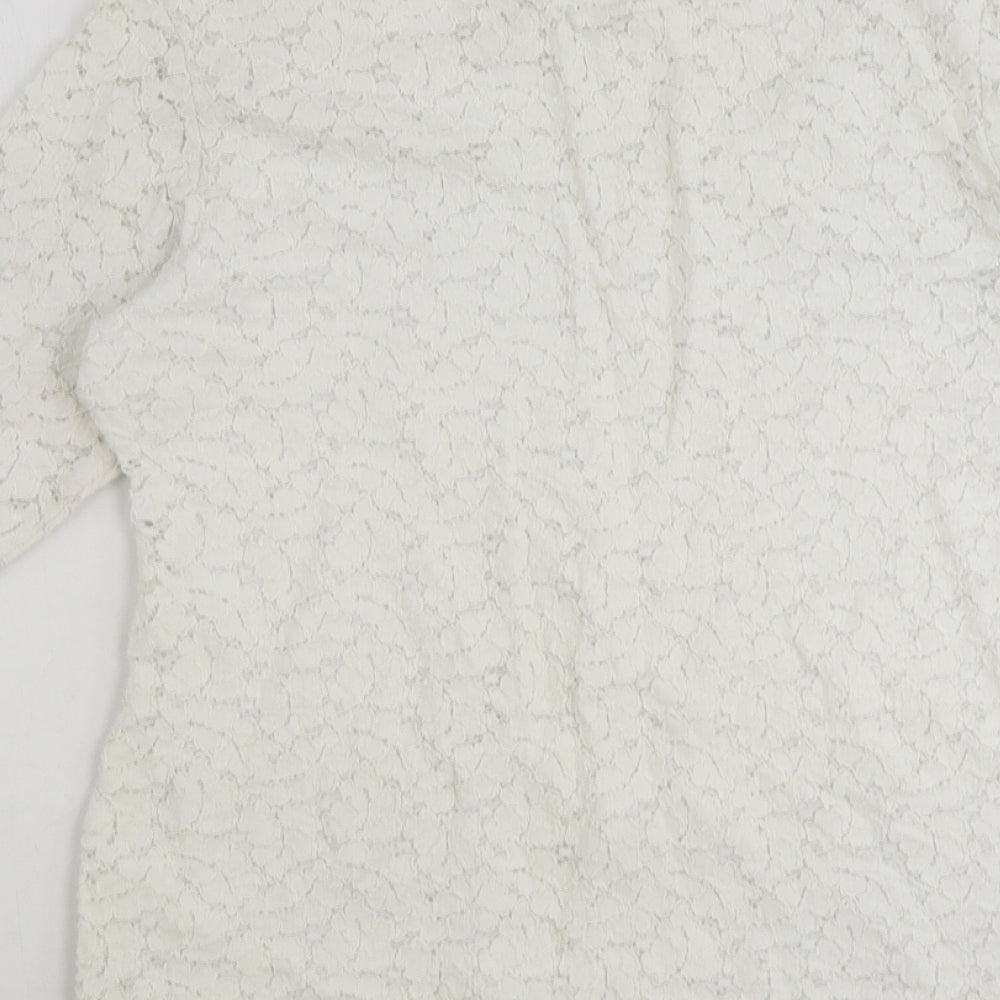 Per Una Womens White Floral Polyester Basic Blouse Size 12 Scoop Neck