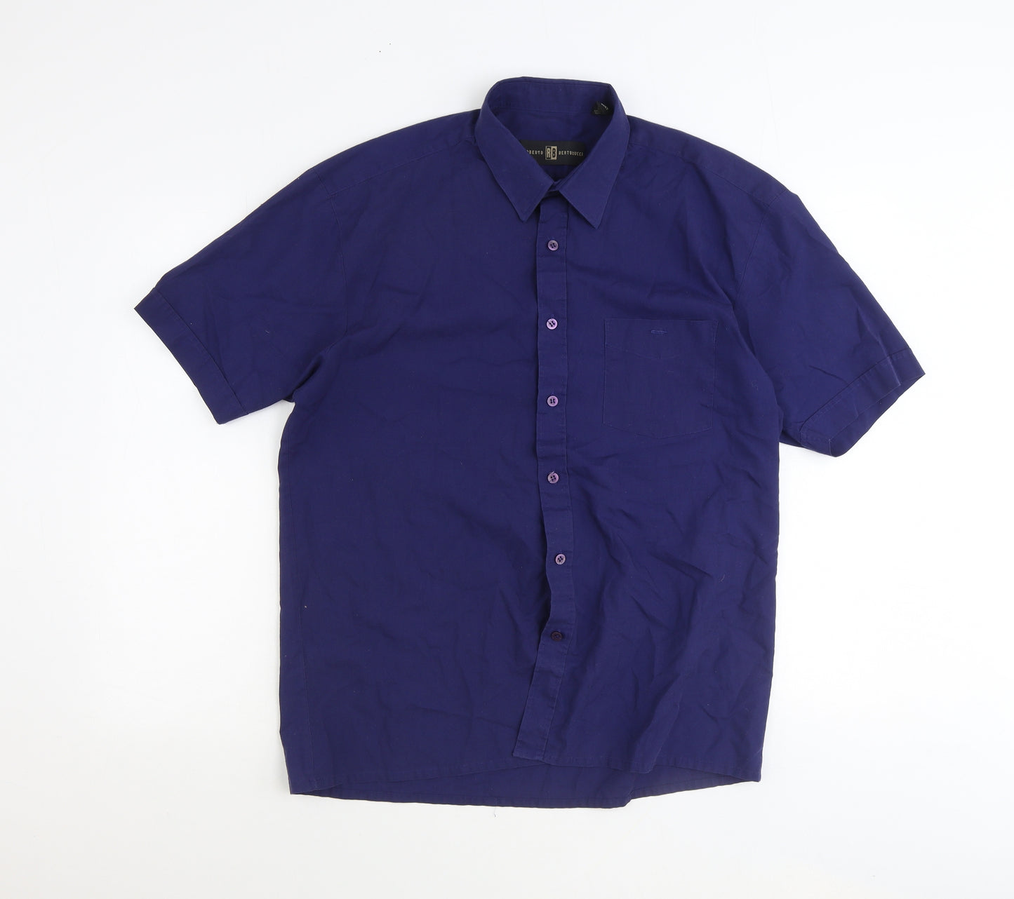 Alessandro Bertoluci Mens Blue Polyester Button-Up Size L Collared Button