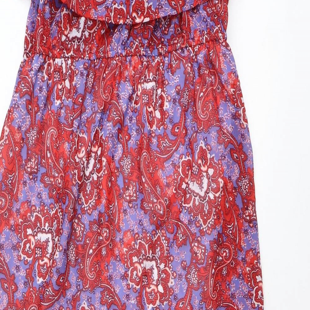 PRETTYLITTLETHING Womens Red Paisley Polyester Maxi Size 12 Off the Shoulder Pullover
