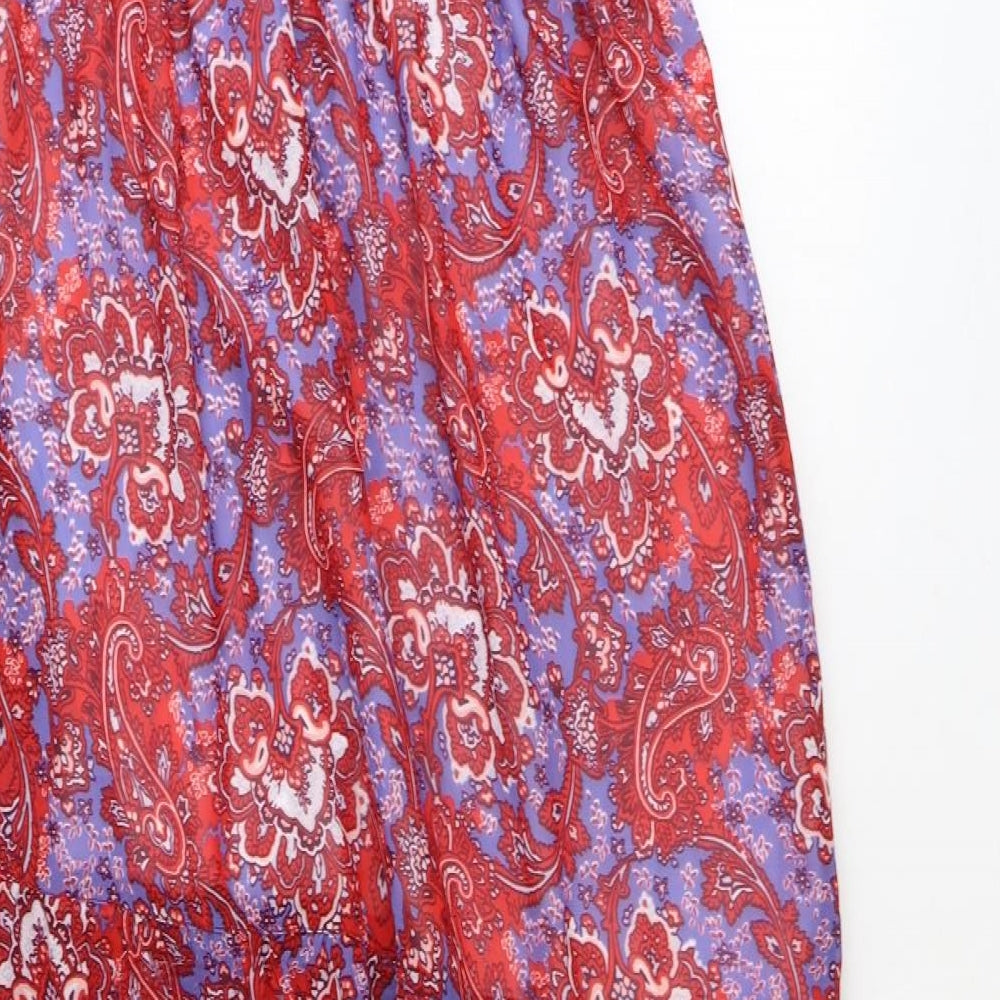 PRETTYLITTLETHING Womens Red Paisley Polyester Maxi Size 12 Off the Shoulder Pullover