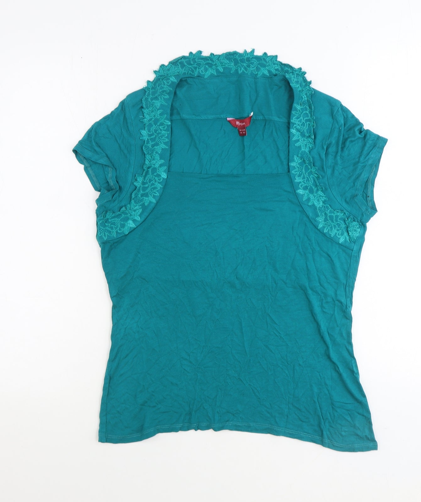Monsoon Womens Green Polyester Basic T-Shirt Size 14 Square Neck