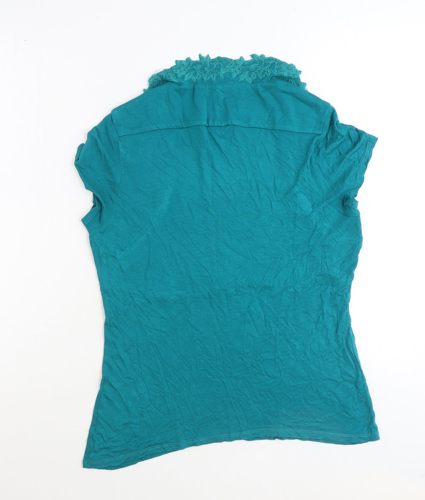 Monsoon Womens Green Polyester Basic T-Shirt Size 14 Square Neck