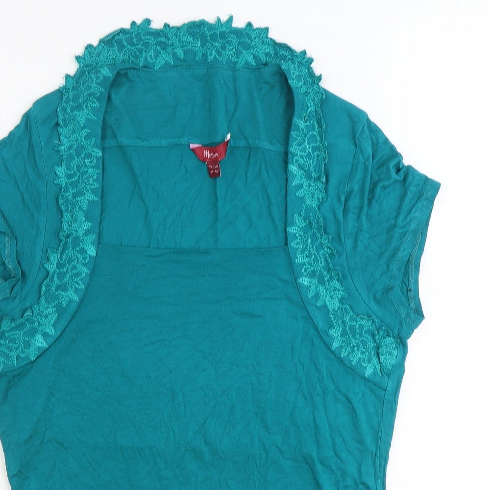 Monsoon Womens Green Polyester Basic T-Shirt Size 14 Square Neck