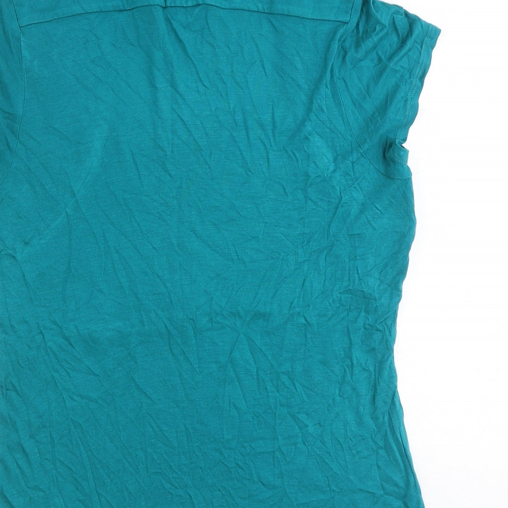 Monsoon Womens Green Polyester Basic T-Shirt Size 14 Square Neck