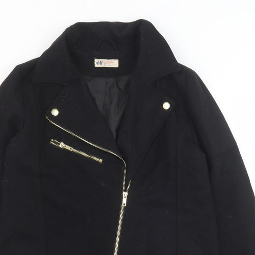 H&M Girls Black Biker Coat Size 13-14 Years Zip