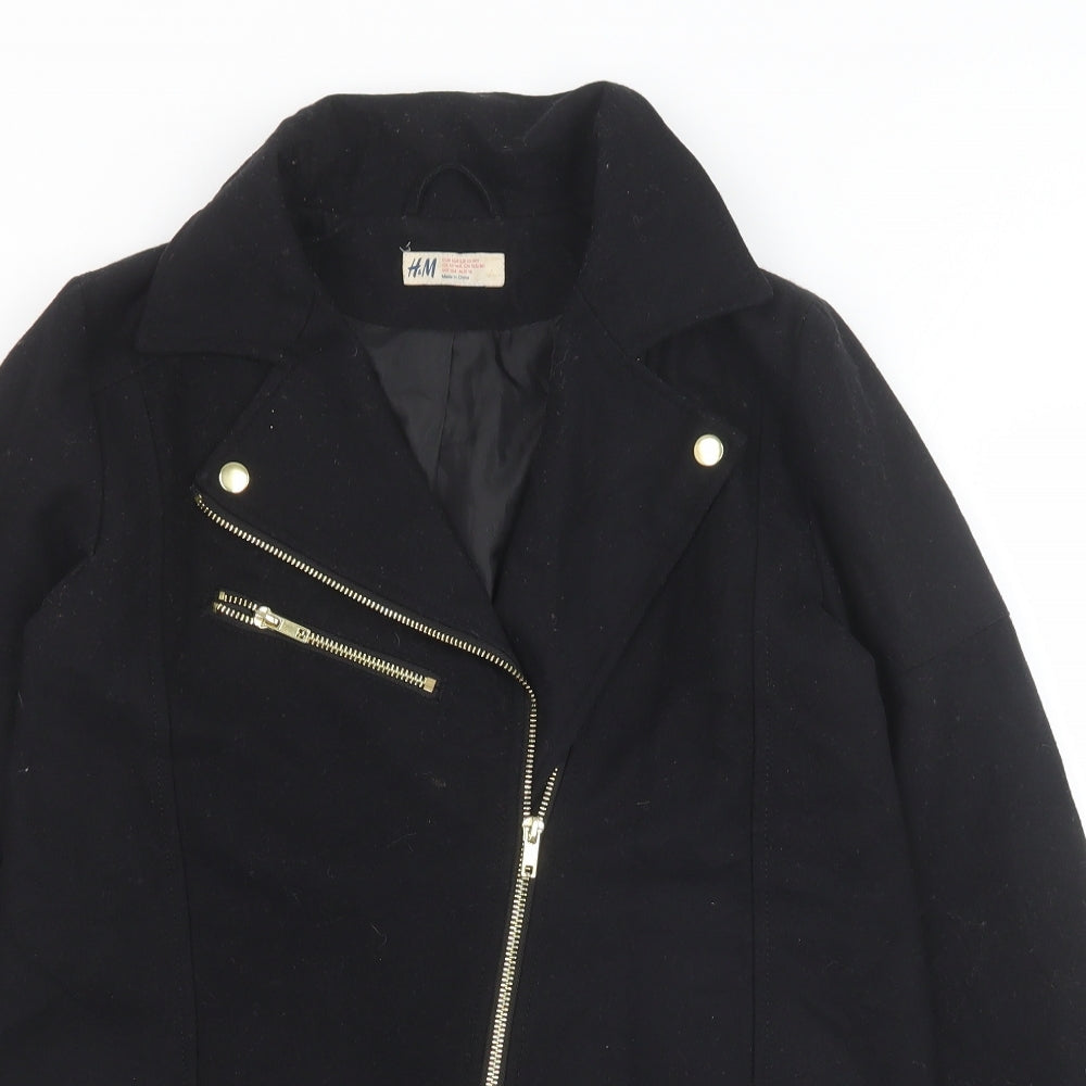 H&M Girls Black Biker Coat Size 13-14 Years Zip