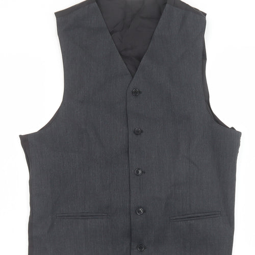 Preworn Mens Grey Polyester Jacket Suit Waistcoat Size 40 Regular