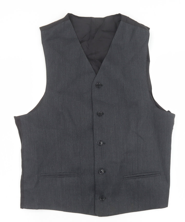 Preworn Mens Grey Polyester Jacket Suit Waistcoat Size 40 Regular