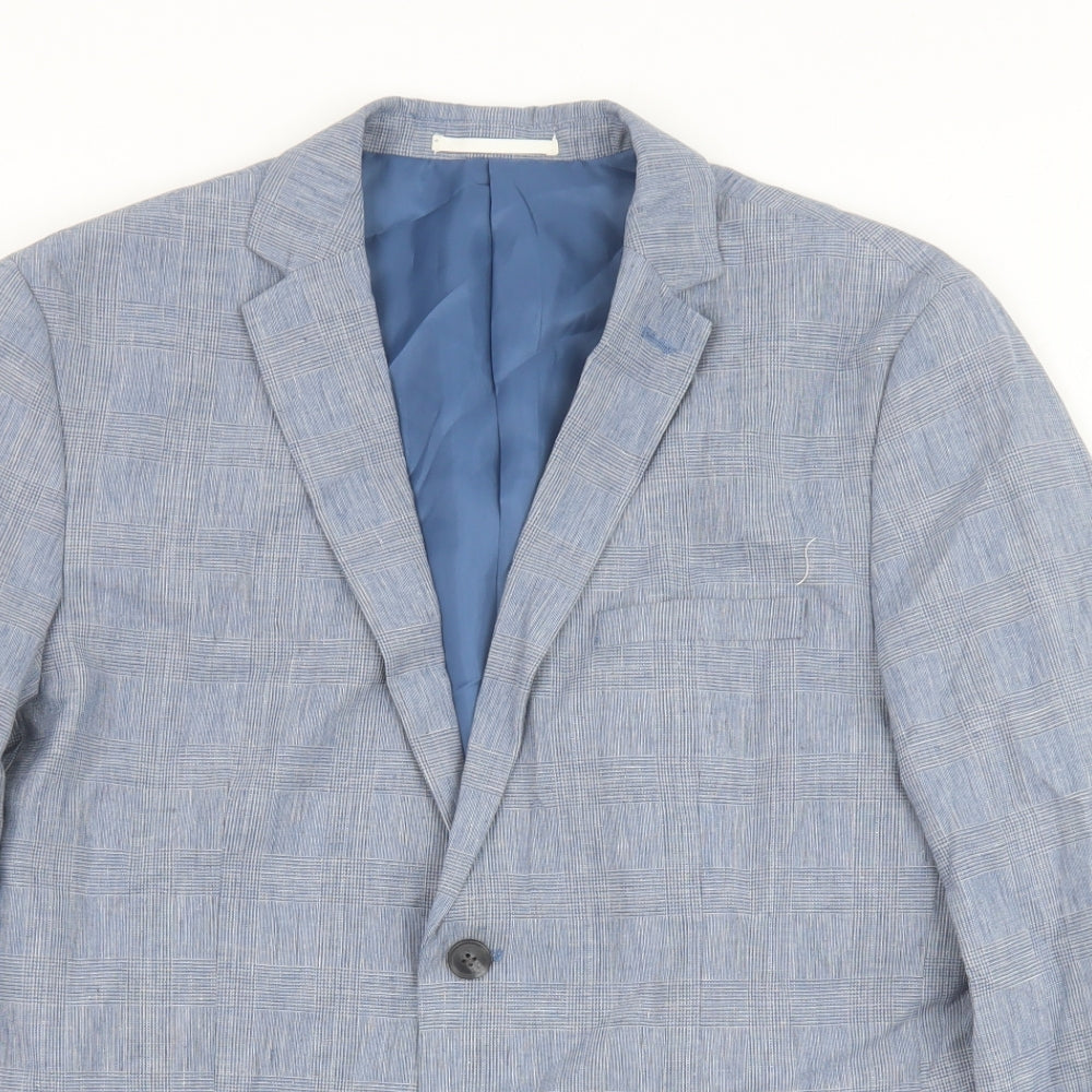 JACK & JONES Mens Blue Linen Jacket Suit Jacket Size 50 Regular