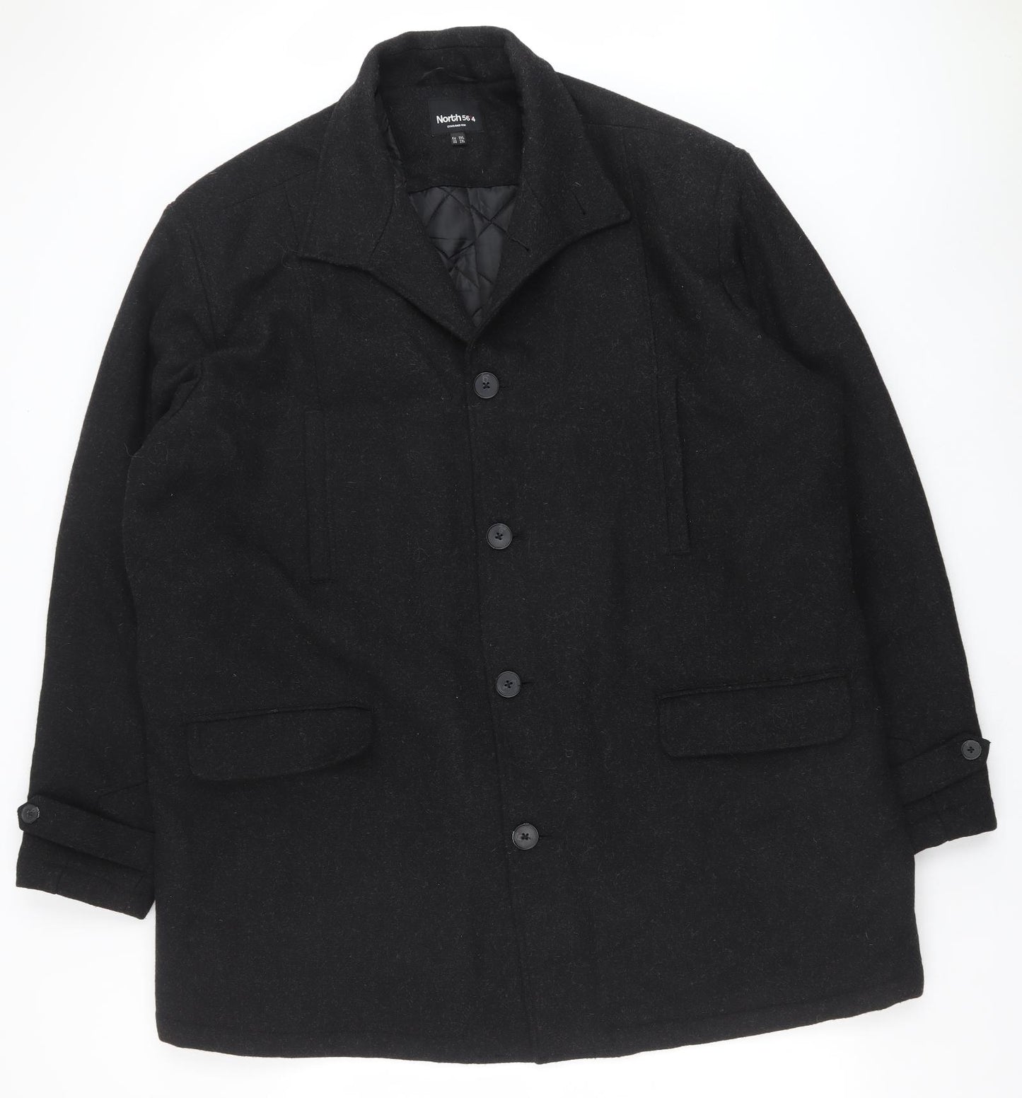North 56-4 Mens Black Overcoat Coat Size 3XL Button