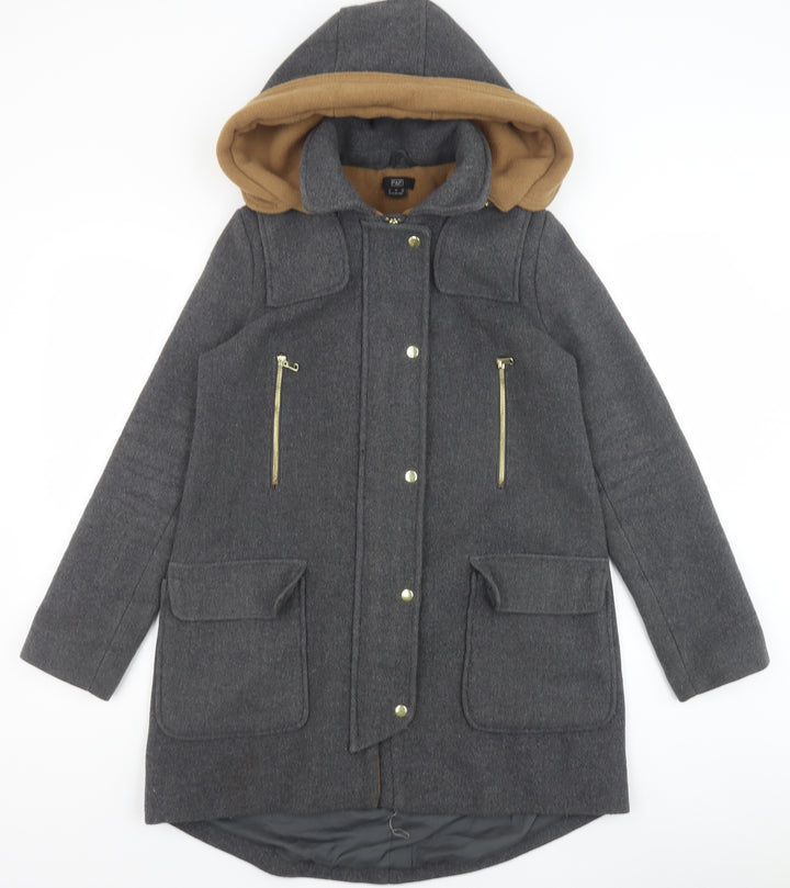 F&F Womens Grey Pea Coat Coat Size 8 Zip