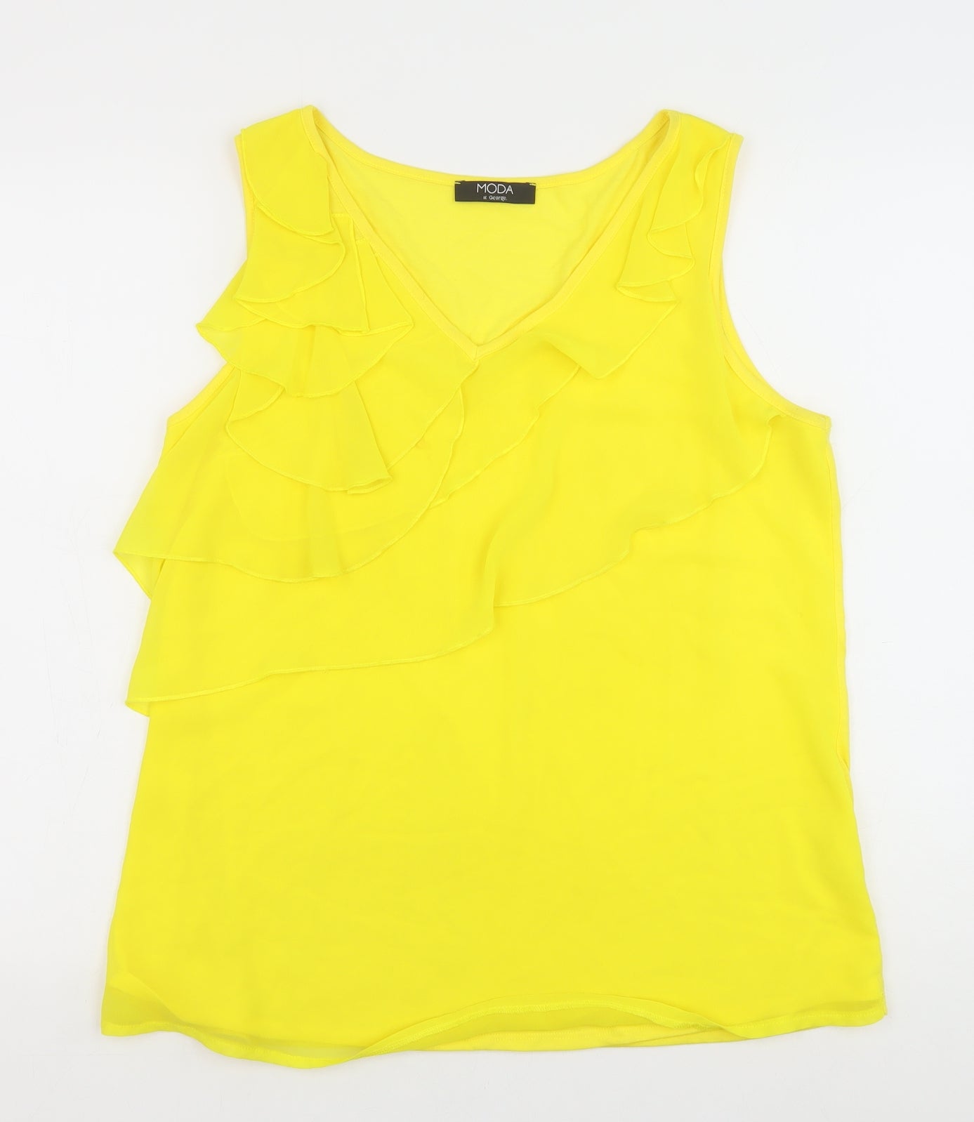 George Womens Yellow Polyester Basic Tank Size 14 V-Neck