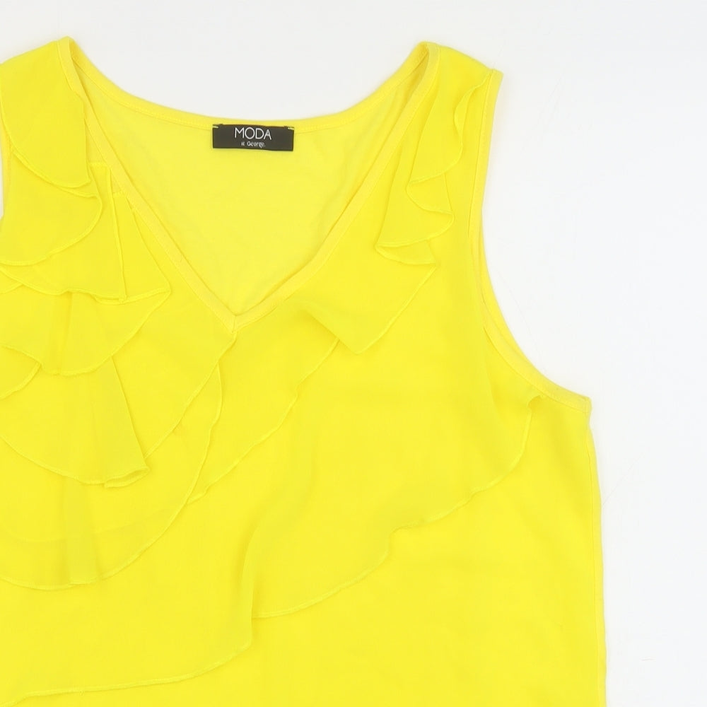 George Womens Yellow Polyester Basic Tank Size 14 V-Neck