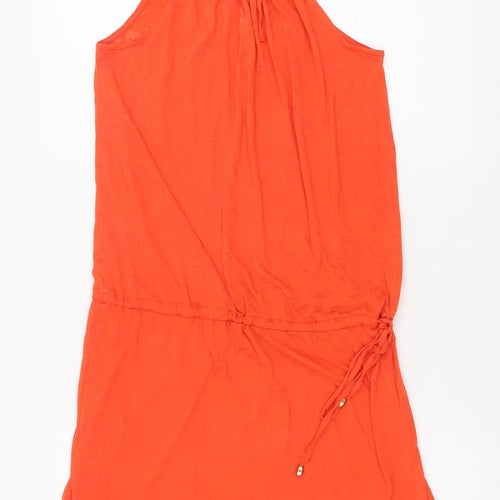 Marks and Spencer Womens Orange Polyester A-Line Size 8 Scoop Neck Tie - Drawstring Waist