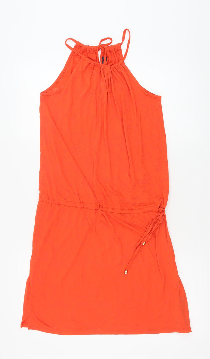 Marks and Spencer Womens Orange Polyester A-Line Size 8 Scoop Neck Tie - Drawstring Waist