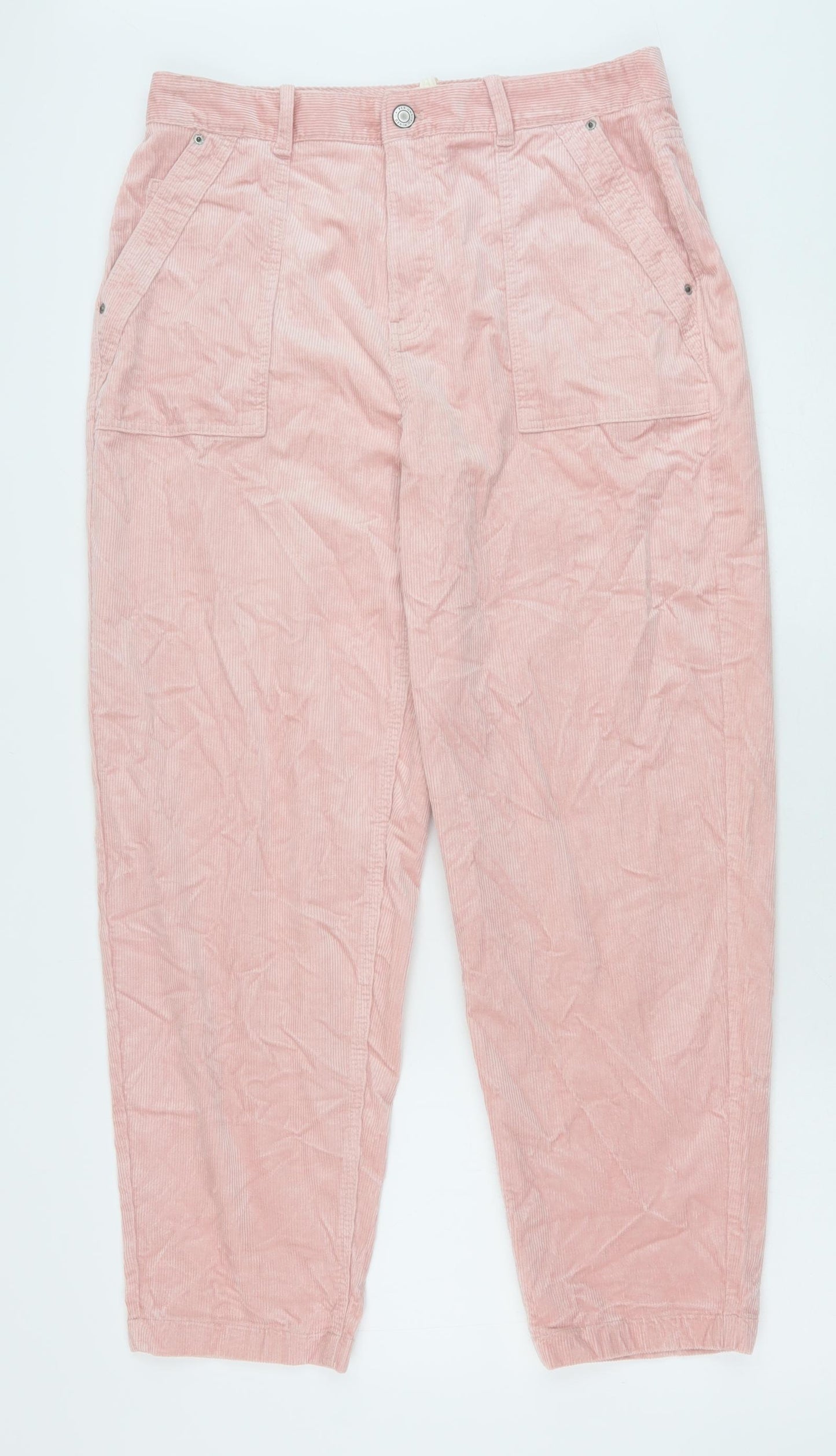 Marks and Spencer Womens Pink Cotton Trousers Size 14 Regular Zip