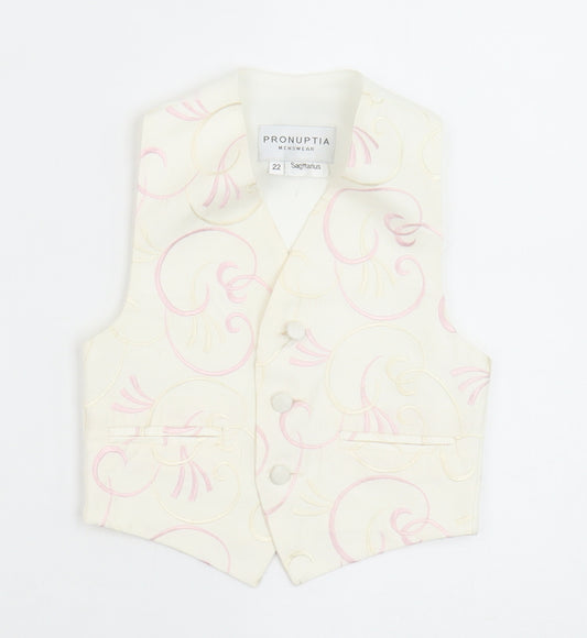 Pronuptia Boys Ivory Geometric Jacket Waistcoat Size 2-3 Years Button - Textured