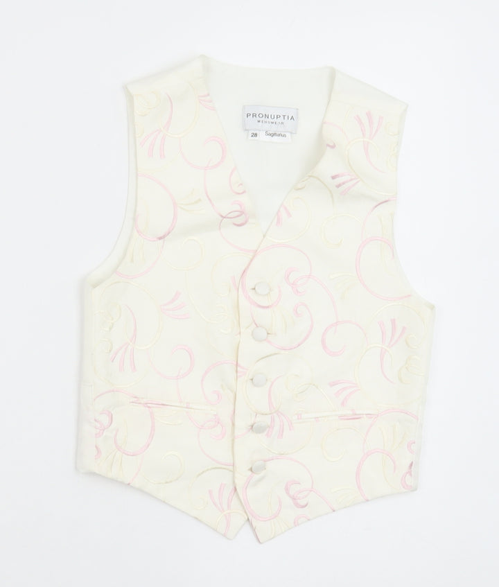 Pronuptia Boys Ivory Geometric Jacket Waistcoat Size 7-8 Years Button - Textured