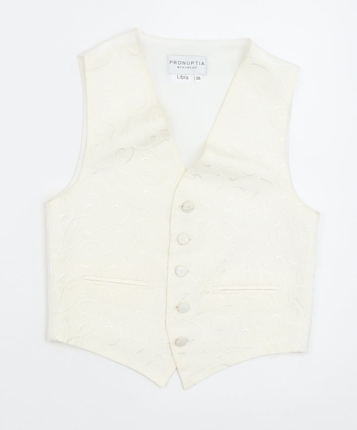 Pronuptia Boys Ivory Geometric Jacket Waistcoat Size 7-8 Years Button - Textured