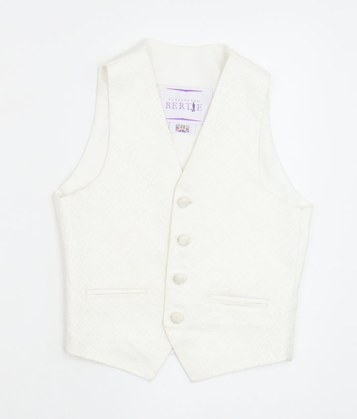 Berlington Bertie Boys White Geometric Jacket Waistcoat Size 7-8 Years Button