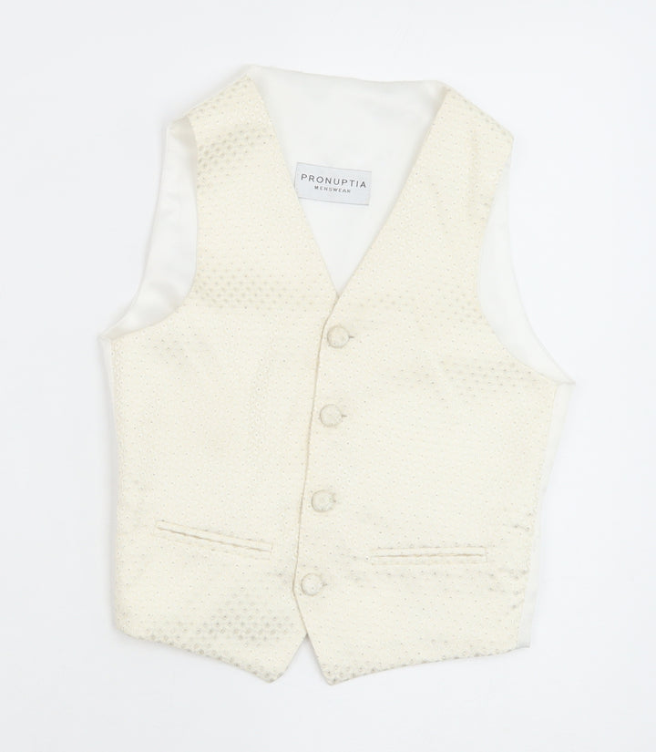 Pronuptia Boys Ivory Geometric Jacket Waistcoat Size 7-8 Years Button