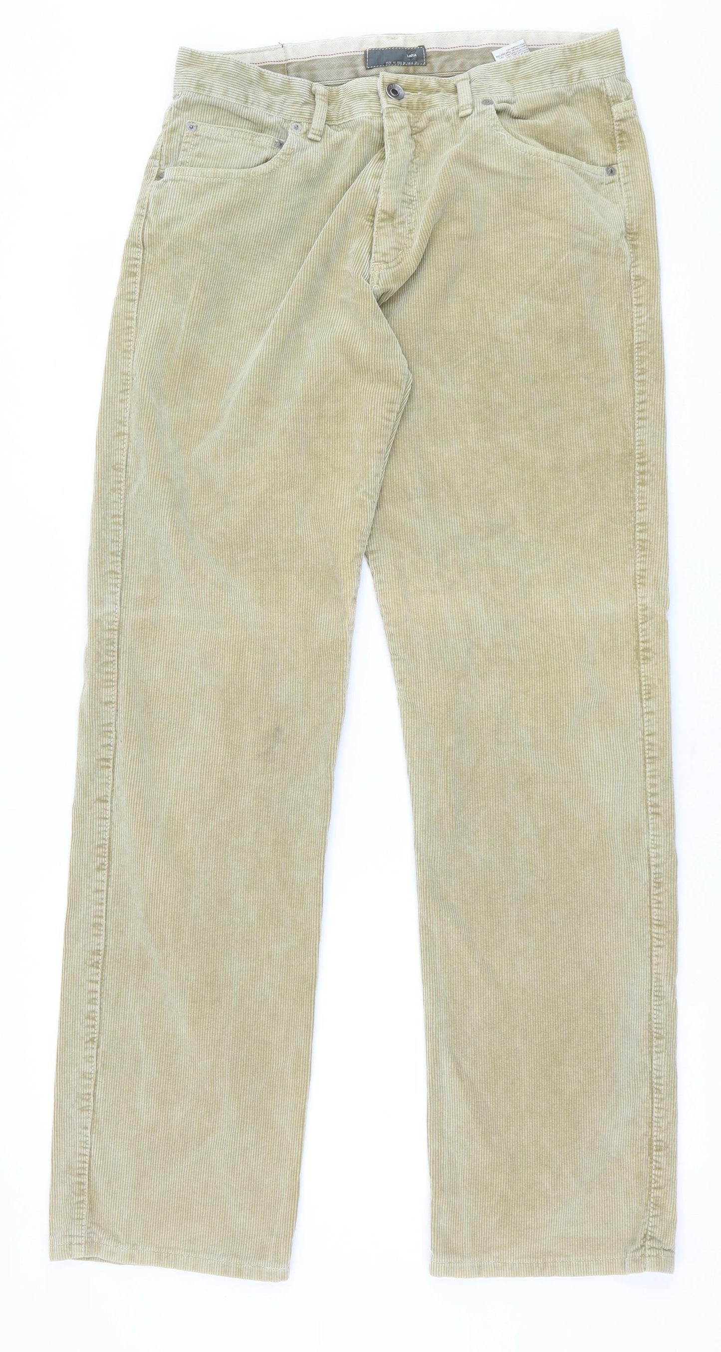 Zara Mens Brown Cotton Trousers Size 34 in Regular Zip